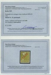 1 M. Rotaufdruck 1949, sauber gest. Kabinettstück. Fotobefund 2020 ...